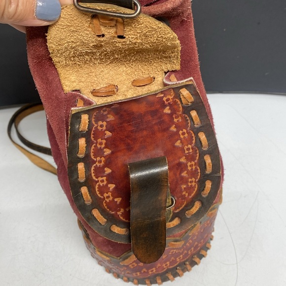 Chile Red Suede Bucket Purse Backpack - Picture 8 of 17